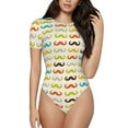 thumbnail image 1 of Gaeub Colorful Mustache Women'S Short Sleeve One Piece Swimsuit Sexy High-Waisted Bodysuit For Swimming, Beach, Sports - X-Large, 1 of 9