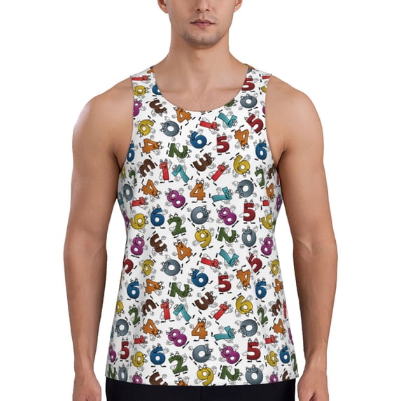 Gaeub Colorful Numbers Men's Athletic Tank Top, Workout Sleeveless Shirts, Running Tank Tops for Gym, Running, Training - Medium