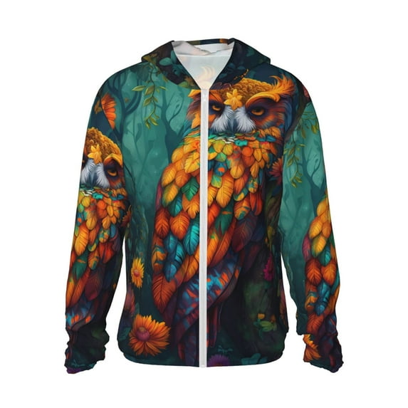 Gaeub Colorful Owl Forest Men's and Women's UPF 50+ Long-Sleeved Sun Protection Clothing, Fishing Shirt Long Sleeve Zip-Large