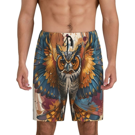 Gaeub Colorful Owl Tattoo Art Print Men's Short Pajama Pants, Sleep Shorts, Household Pants, Casual Pants with Pockets-Small