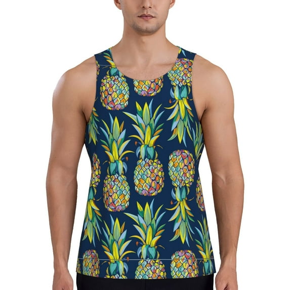 Gaeub Colorful Pineapples Men's Athletic Tank Top, Workout Sleeveless Shirts, Running Tank Tops for Gym, Running, Training - Large