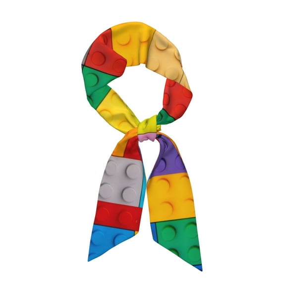 Gaeub Colorful Plastic Blocks Pattern Printed Silk Feeling Scarf , Satin Head Scarf for Women,Silk Neck Scarf,Scarves,ashion Silky Satin Headscarf Wrap, Neck Scarves For Handbag Accessories