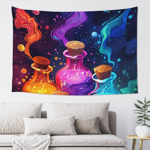 Gaeub Colorful Potion Bottles Magic Print Tapestry Wall Hanging(60x40 inches),Tapestry Home Decor,Wall Art for Living Room Bedroom Home Decor