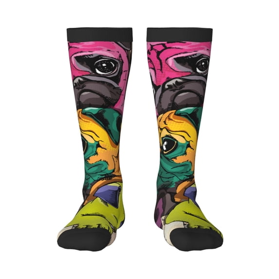 Gaeub Colorful Pug Printed Design Socks Stretchy High Tube Socks for Men Women Teens , Softball Soccer Socks for Hiking, Sport