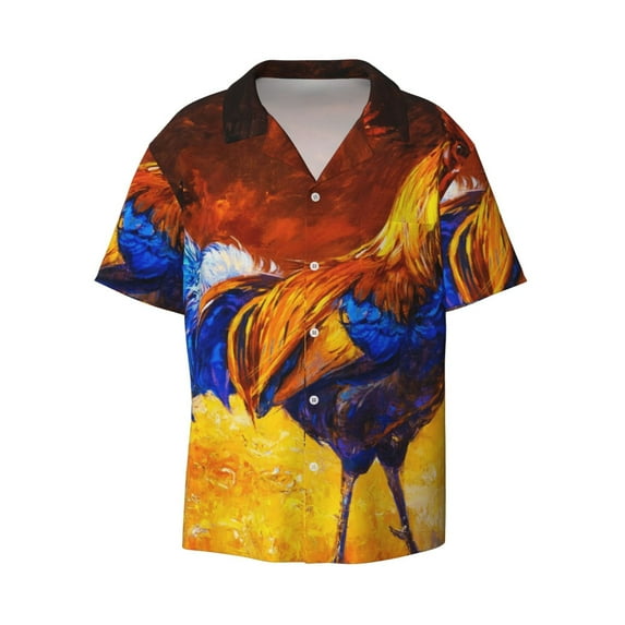Gaeub Colorful Rooster Men's Lapel Short Sleeve Shirt, Relaxed Fit Shirt, Soft and Breathable for Outdoors Party Travel - 4X-Large