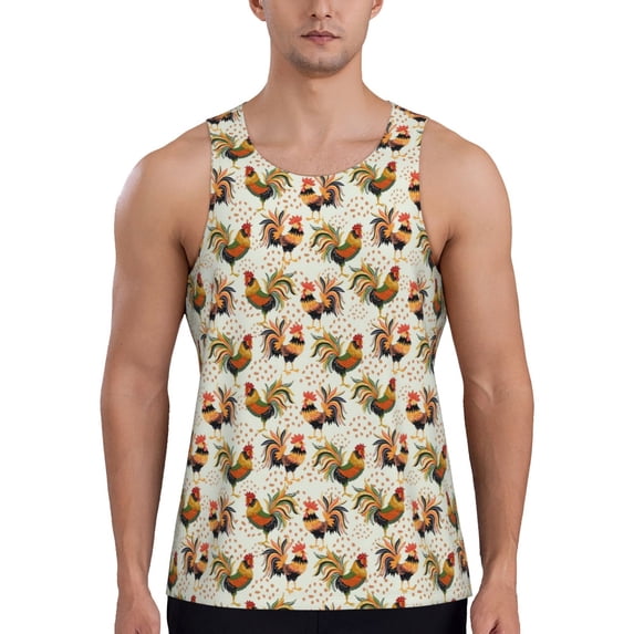 Gaeub Colorful Roosters Men's Athletic Tank Top, Workout Sleeveless Shirts, Running Tank Tops for Gym, Running, Training - 4X-Large