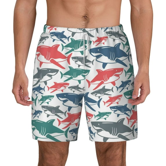Gaeub Colorful Shark Mens Swim Trunks Stretch Beach Shorts Quick Dry for Men Swim Shorts Swimwear with Pockets- 3X-Large