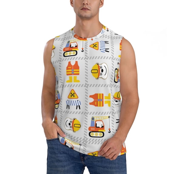 Gaeub Construction Equipments Worker Men's Sleeveless Muscle Shirts Workout Tank Tops, Odor Protection and Comfortable - Large