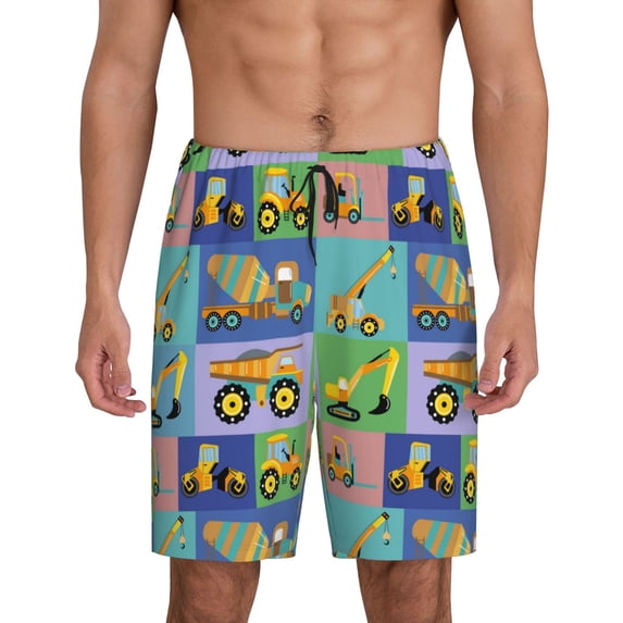 Gaeub Construction Machinery Printed Men's Short Pajama Pants, Lightweight Lounge & Sleep Bottoms Keep You Cool - XX-Large