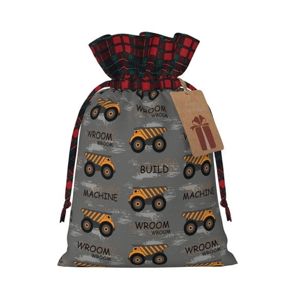 Gaeub Construction Machines Print Christmas Gift Bag with Drawstrings,Drawstring Gift Bag for Xmas,Christmas Linen Bag,Gift Wrapping Bags for Presents Party -Black