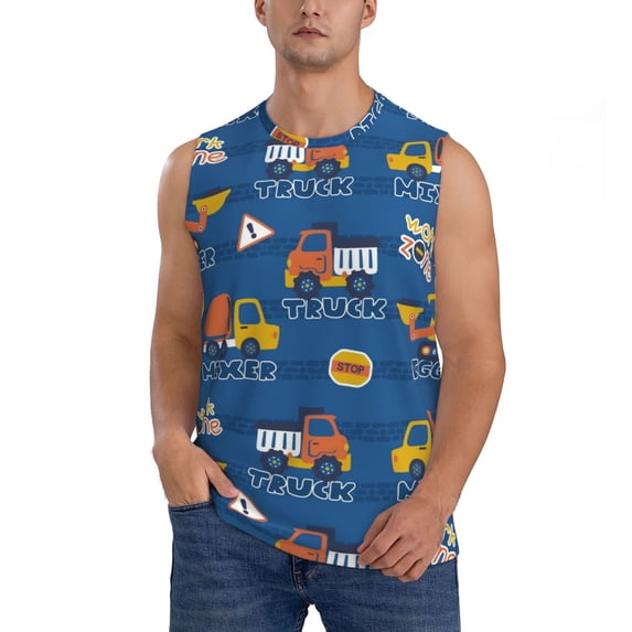 Gaeub Construction Vehicles Men's Sleeveless Muscle Shirts Workout Tank Tops, Odor Protection and Comfortable - Medium