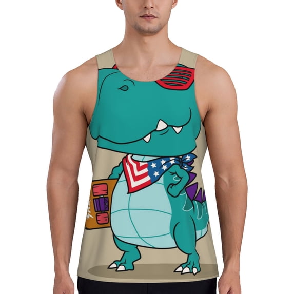 Gaeub Cool Dino Playing Skateboard Men's Athletic Tank Top, Workout Sleeveless Shirts, Running Tank Tops for Gym, Running, Training - Small