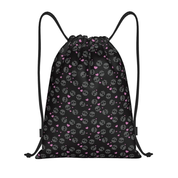 Gaeub Cool Skull Love Drawstring Backpack Bag Sport Gym Sackpack Heavy Duty String Backpack for Men Women-Small