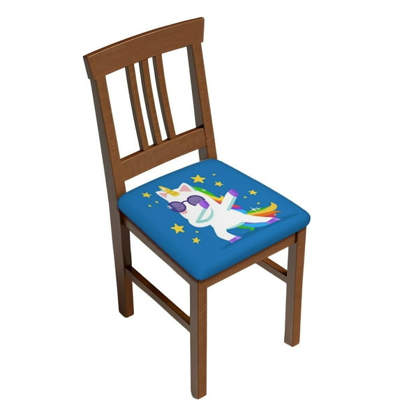 Gaeub Cool Unicorn Star Golden Square Chair Seat Covers, Stretch Fitted Printed Chair Seat Cushion Cover for Kitchen, Office - One Size