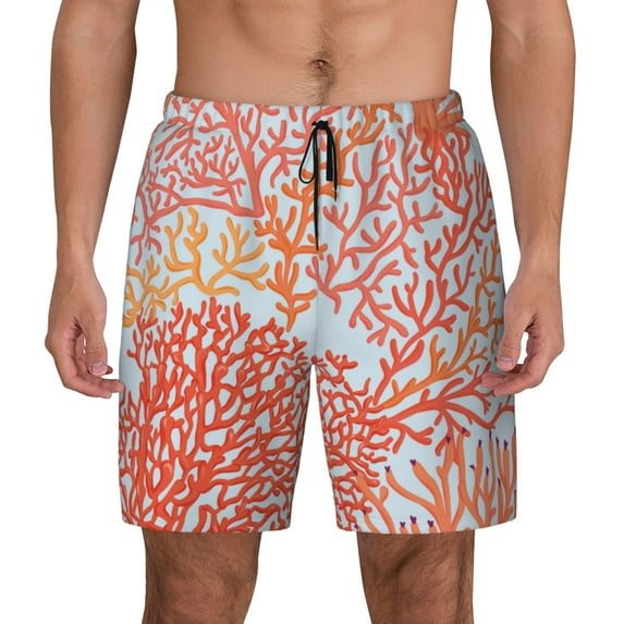 Gaeub Corals Mens Swim Trunks Stretch Beach Shorts Quick Dry for Men Swim Shorts Swimwear with Pockets- XX-Large