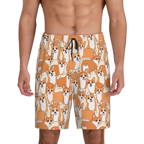 Gaeub Corgi Animal Printed Men's Short Pajama Pants, Lightweight Lounge & Sleep Bottoms Keep You Cool - 3X-Large