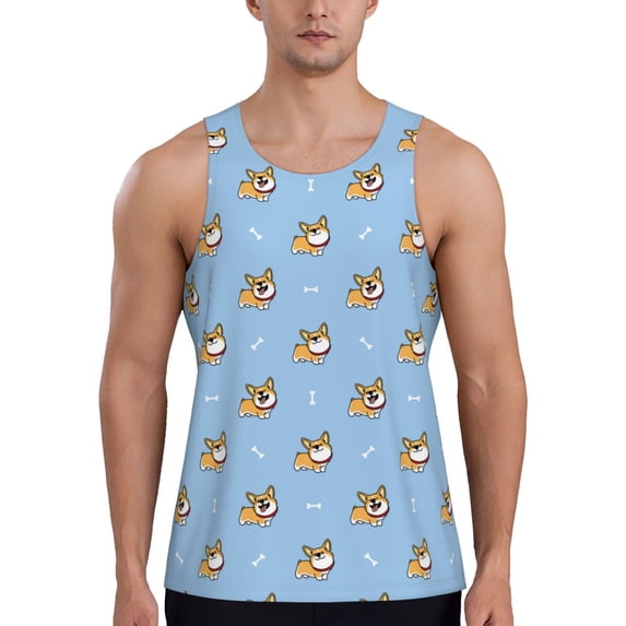 Gaeub Corgi Dog Men's Athletic Tank Top, Workout Sleeveless Shirts, Running Tank Tops for Gym, Running, Training - Medium