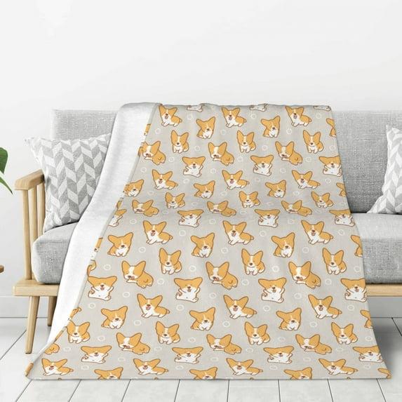 Gaeub Corgi Dog Print Flannel Throw Blanket, Home Fleece Throw Blanket for Couch or Bed,Decorative Blankets,Lightweight Fuzzy Flannel Blanket-40"x30"