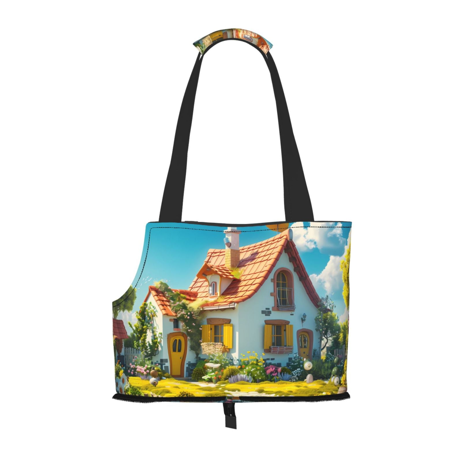Gaeub Cozy Cartoon Backyard Print Purse Carrier with Safety Tether For