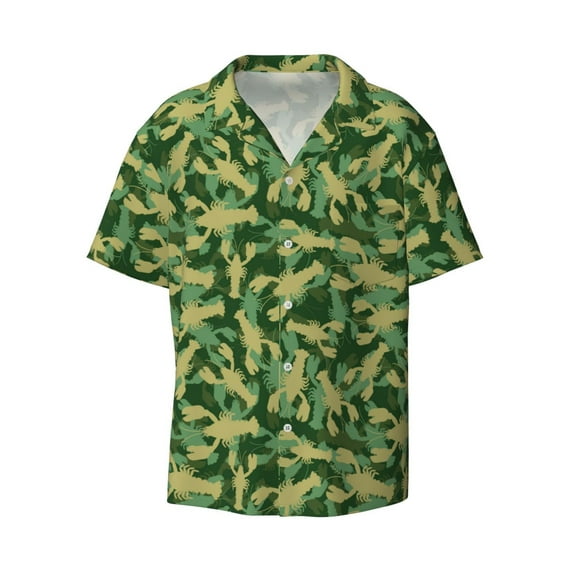 Gaeub Crayfish Army Men's Lapel Short Sleeve Shirt, Relaxed Fit Shirt, Soft and Breathable for Outdoors Party Travel - 3X-Large