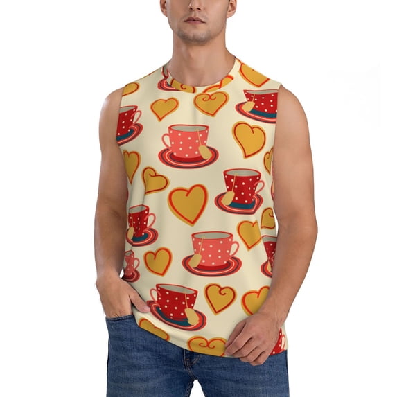 Gaeub Cups of Tea Men's Sleeveless Muscle Shirts Workout Tank Tops, Odor Protection and Comfortable - X-Large