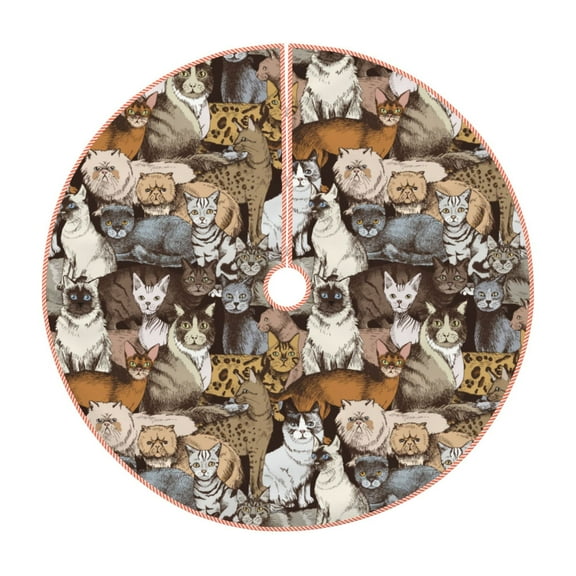 Gaeub Cut Cats Print Christmas Tree Skirt,Christmas Decorations,Round Xmas Skirt for Christmas Indoor Decorations Xmas Winter Holiday Party Supplies-30"