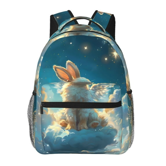 Gaeub Cute Angel Winged Rabbit Ergonomic Lightweight Laptop Backpack - Multiple Pockets for School, Work, Travel, Outdoor Activities -One Size