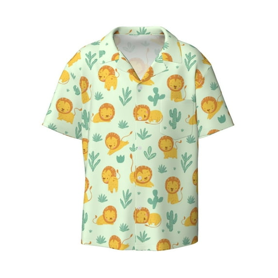 Gaeub Cute Baby Lion Men's Lapel Short Sleeve Shirt, Relaxed Fit Shirt, Soft and Breathable for Outdoors Party Travel - 3X-Large