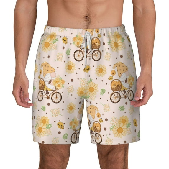 Gaeub Cute Bee Gnome Mens Swim Trunks Stretch Beach Shorts Quick Dry for Men Swim Shorts Swimwear with Pockets- XX-Large