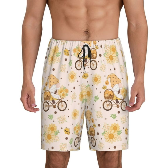Gaeub Cute Bee Gnome Printed Men's Short Pajama Pants, Lightweight Lounge & Sleep Bottoms Keep You Cool - Medium