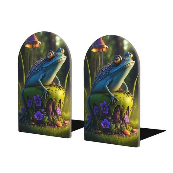 Gaeub Cute Blue Frog Wood Bookends, Non-Slip Bookends, Heavy Duty Wooden Bookholder