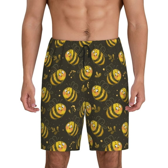 Gaeub Cute Cartoon Bees Print Men's Short Pajama Pants, Sleep Shorts, Household Pants, Casual Pants with Pockets-3X-Large