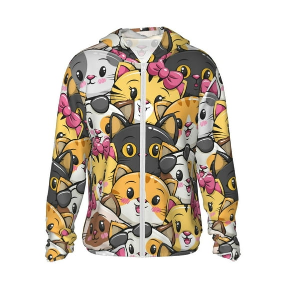 Gaeub Cute Cat Cartoon Men's and Women's UPF 50+ Long-Sleeved Sun Protection Clothing, Fishing Shirt Long Sleeve Zip - Small
