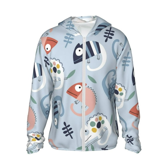Gaeub Cute Chameleons On Blue Men's and Women's UPF 50+ Long-Sleeved Sun Protection Clothing, Fishing Shirt Long Sleeve Zip - 3X-Large