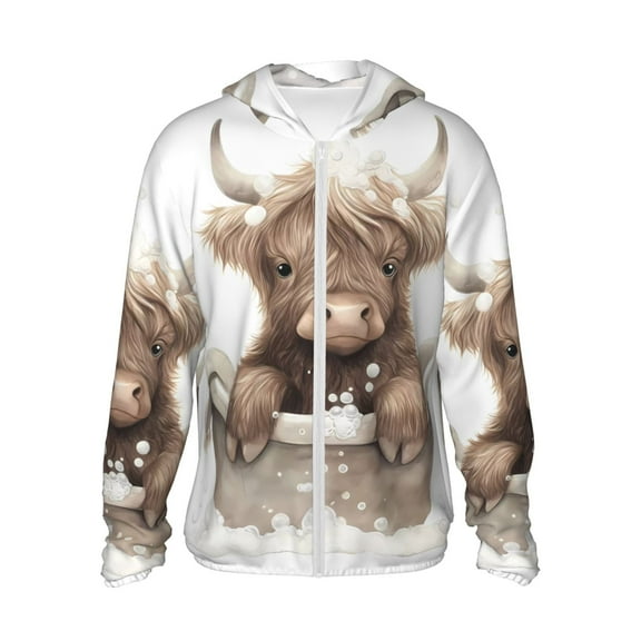 Gaeub Cute Cow Bath Men's and Women's UPF 50+ Long-Sleeved Sun Protection Clothing, Fishing Shirt Long Sleeve Zip-Small