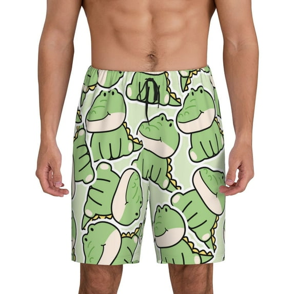 Gaeub Cute Crocodile Printed Men's Short Pajama Pants, Lightweight Lounge & Sleep Bottoms Keep You Cool - Large