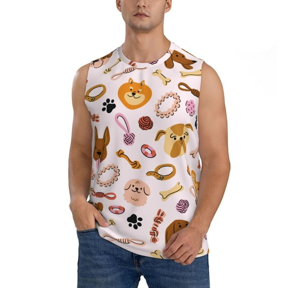 Gaeub Cute Dog Men's Sleeveless Muscle Shirts Workout Tank Tops, Odor Protection and Comfortable - Medium
