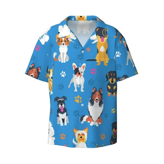 Gaeub Cute Dogs Men's Lapel Short Sleeve Shirt, Relaxed Fit Shirt, Soft and Breathable for Outdoors Party Travel - Medium