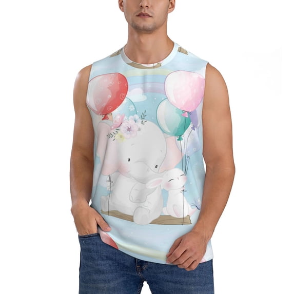 Gaeub Cute Elephant Men's Sleeveless Muscle Shirts Workout Tank Tops, Odor Protection and Comfortable - X-Large