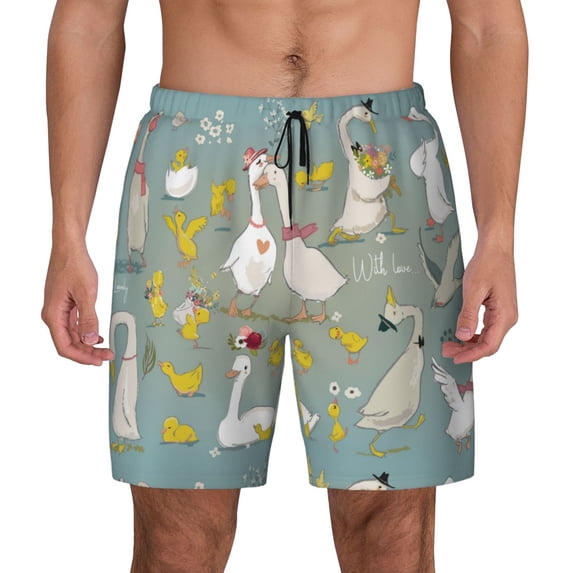 Gaeub Cute Farm Birds Mens Swim Trunks Stretch Beach Shorts Quick Dry for Men Swim Shorts Swimwear with Pockets- Small