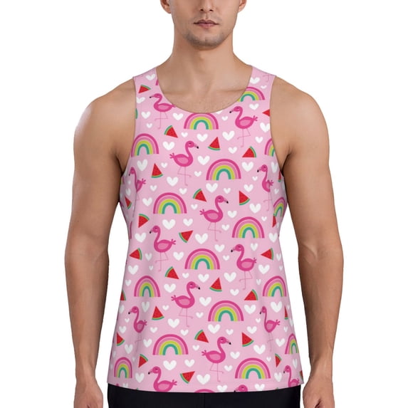 Gaeub Cute Flamingo Men's Athletic Tank Top, Workout Sleeveless Shirts, Running Tank Tops for Gym, Running, Training - Medium