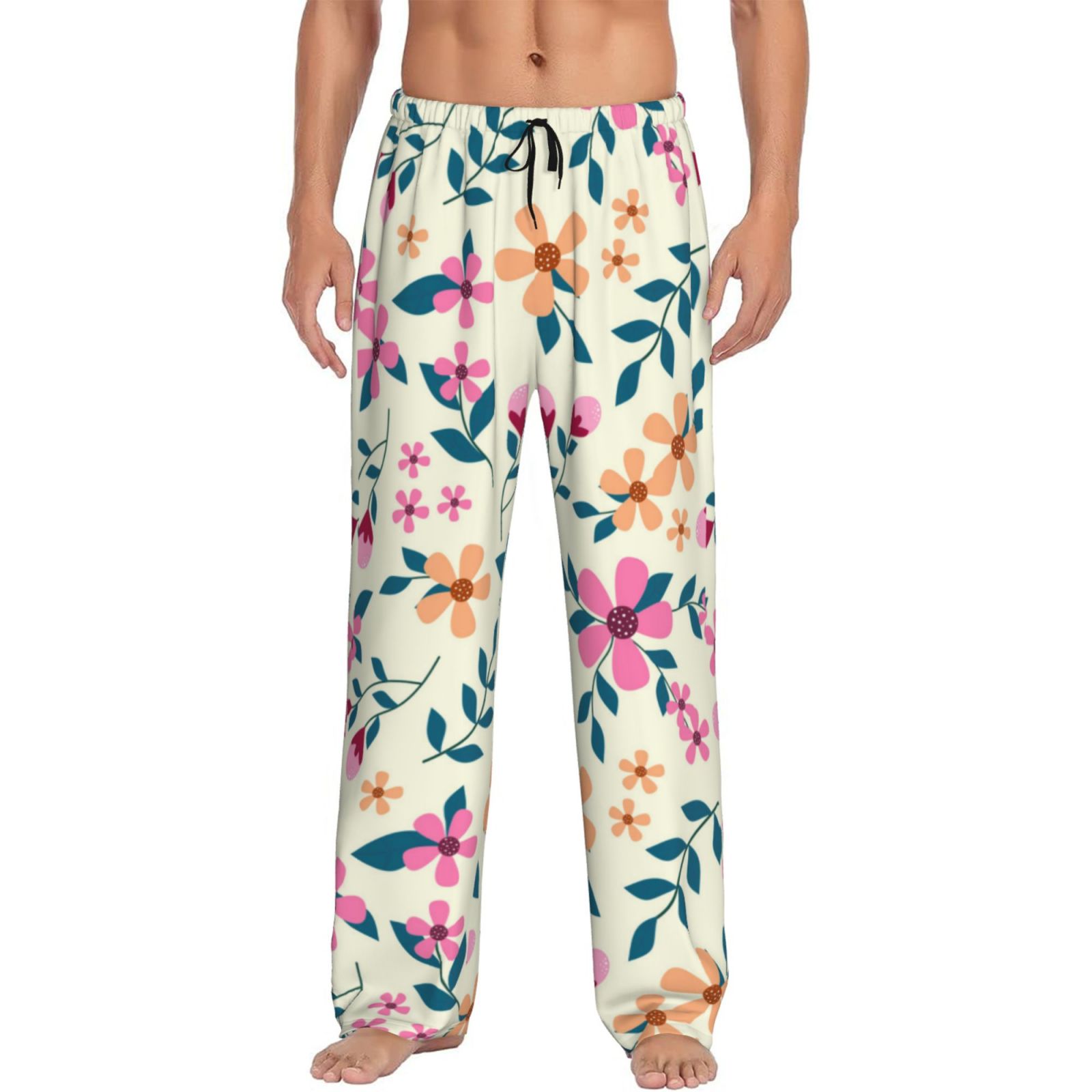Gaeub Cute Flower Men's Soft Pajama Pants with Elastic Waist, Drawstring, and Pockets