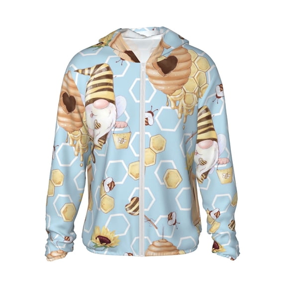 Gaeub Cute Gnome Bee Collects Honey Men's and Women's UPF 50+ Long-Sleeved Sun Protection Clothing, Fishing Shirt Long Sleeve Zip - Medium