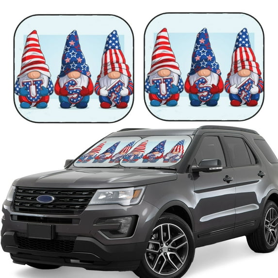 Gaeub Cute Gnomes in USA1 Foldable Auto Sun Blocker Visor, Sunshade for Car Front Window, Keeps Your Vehicle Cool - Small