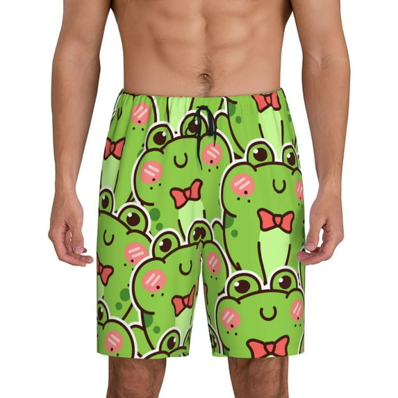 Gaeub Cute Green Frog Printed Men's Short Pajama Pants, Lightweight Lounge & Sleep Bottoms Keep You Cool - Medium
