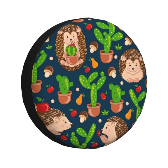 Gaeub Cute Hedgehogs Cactus Blue 14-17in Tire Cover, Spare Tire Cover, for Camper Caravan, Trailer, Car, Truck, SUV, Jeep - 14 inch