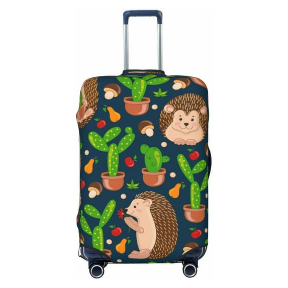 Gaeub Cute Hedgehogs Cactus Blue Elastic Luggage Cover with Concealed Zipper Dust-Proof Luggage Cover Protector - 18-32 inch - Small
