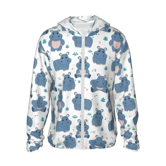 Gaeub Cute Hippos Men's and Women's UPF 50+ Long-Sleeved Sun Protection Clothing, Fishing Shirt Long Sleeve Zip-Small