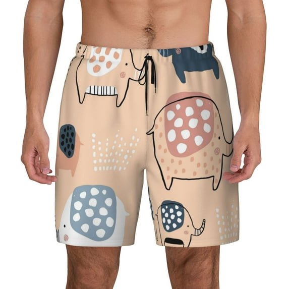 Gaeub Cute Ink Drawn Elephants Mens Swim Trunks Stretch Beach Shorts Quick Dry for Men Swim Shorts Swimwear with Pockets- Large
