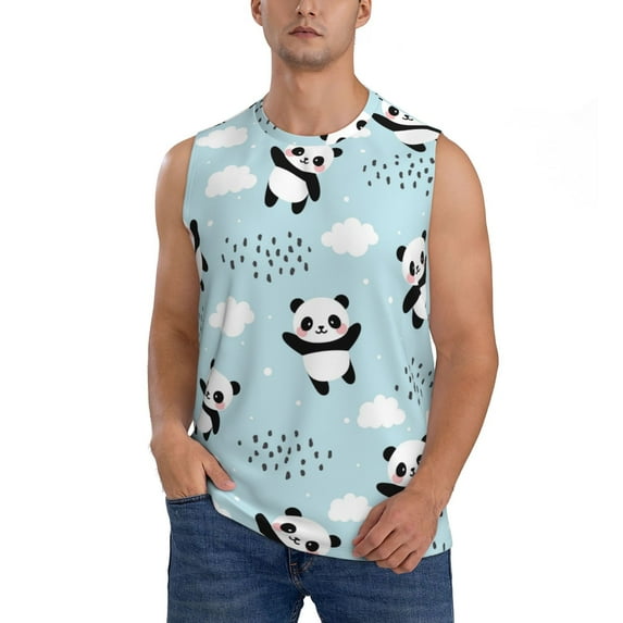Gaeub Cute Panda Bear Men's Sleeveless Muscle Shirts Workout Tank Tops, Odor Protection and Comfortable - X-Large